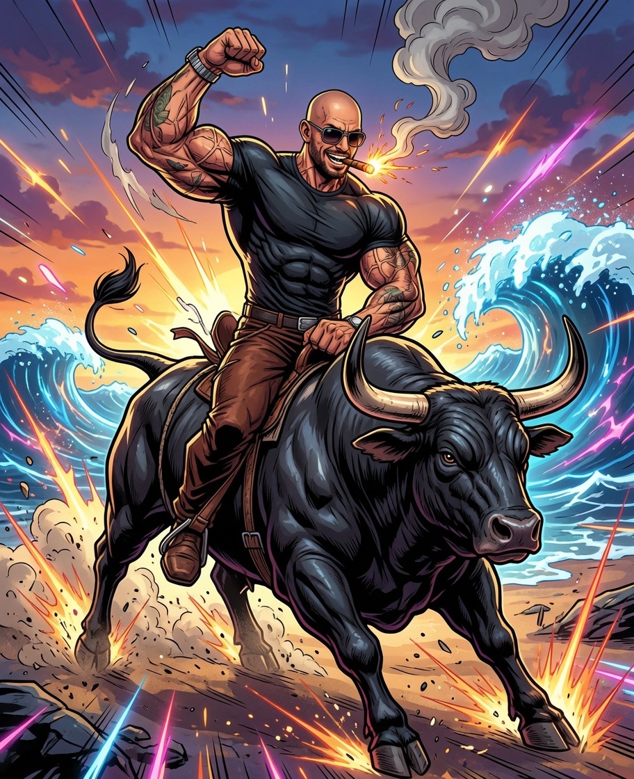 Tate rides the bull